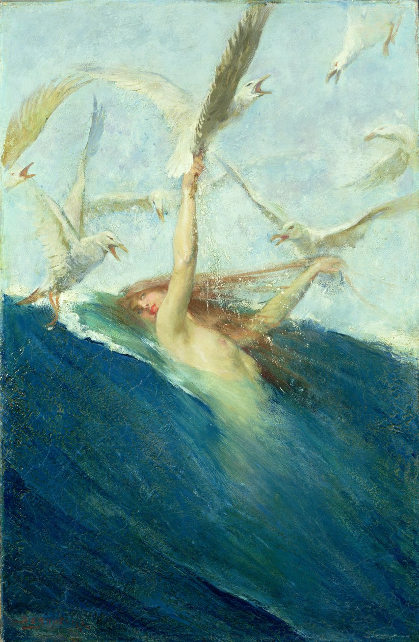 En havfrue, der bliver mobbet af måger af Giovanni Segantini