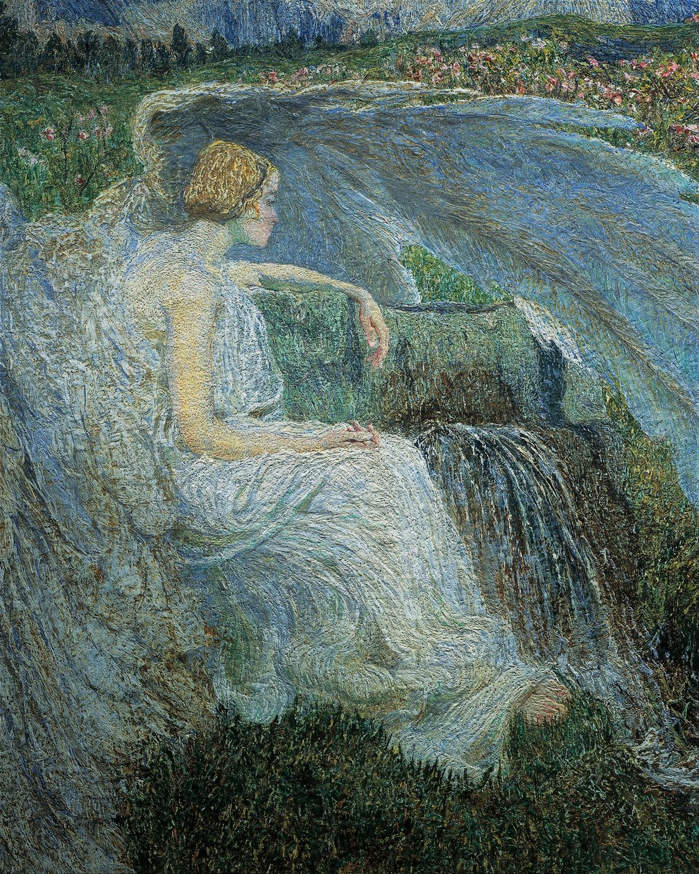 Kærlighed ved livets kilde eller elskere ved livets kilder, af Giovanni Segantini, detaljer af Giovanni Segantini