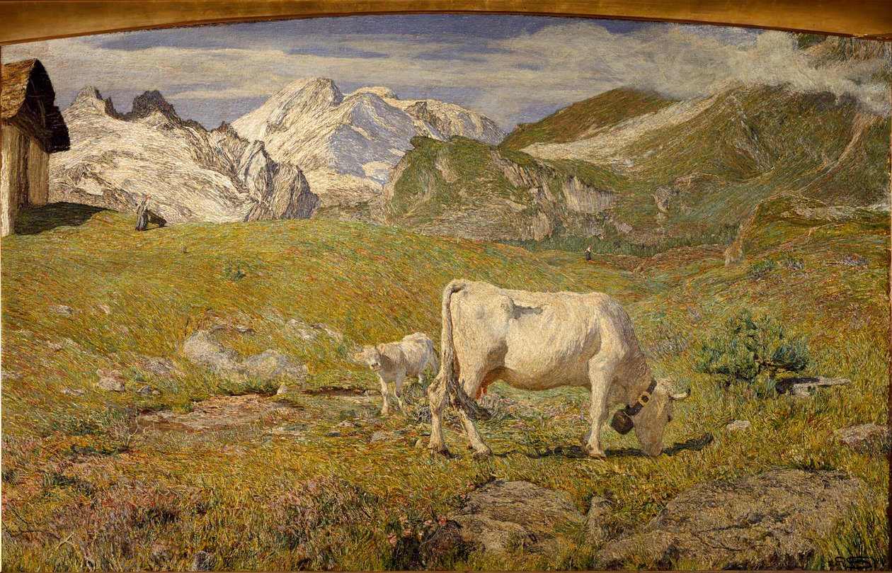 Græsgange om foråret (olie på lærred af Giovanni Segantini