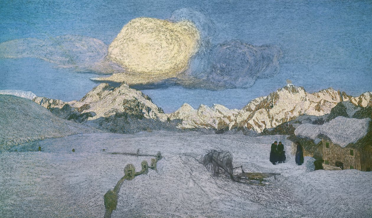 Alpernes Triptykon, død, ca 1898, af Giovanni Segantini (1858-1899), olie på lærred af Giovanni Segantini