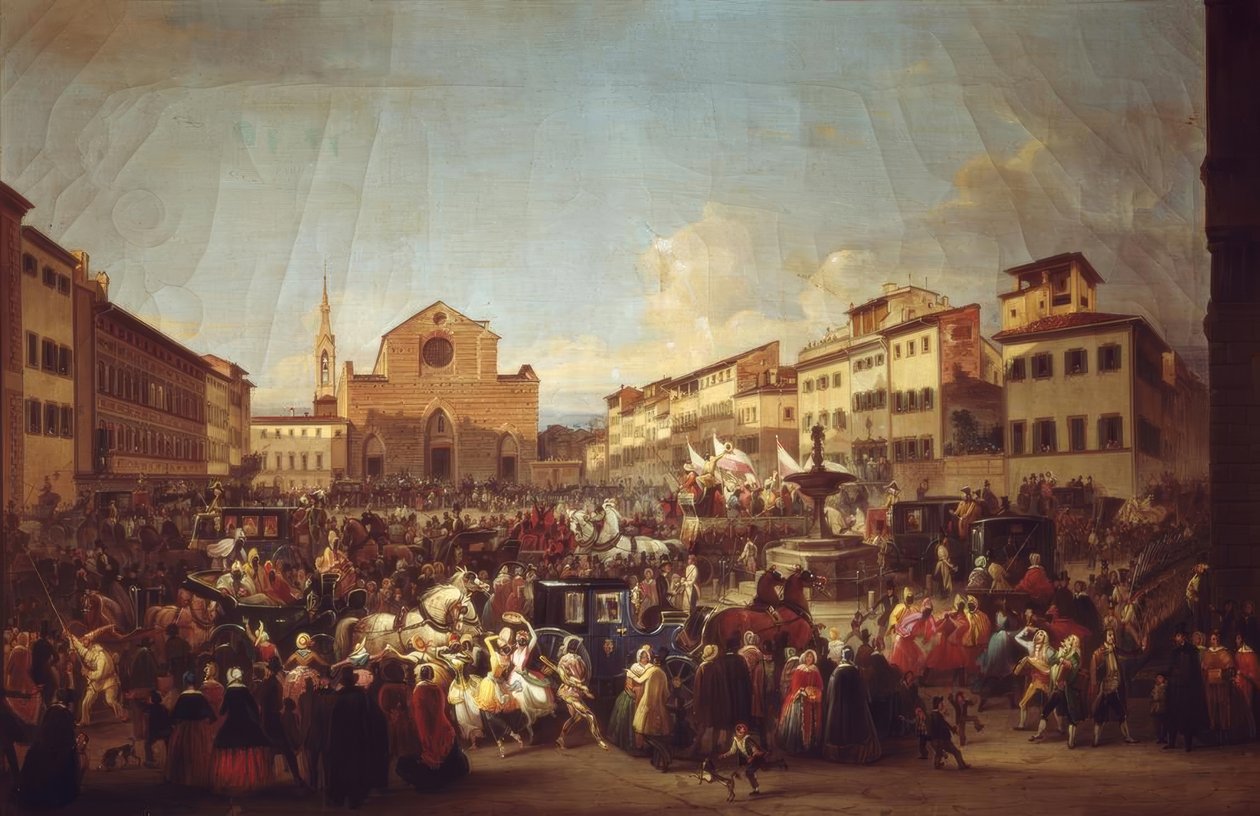 Karneval i Firenze på Piazza Santa Croce af Giovanni Signorini