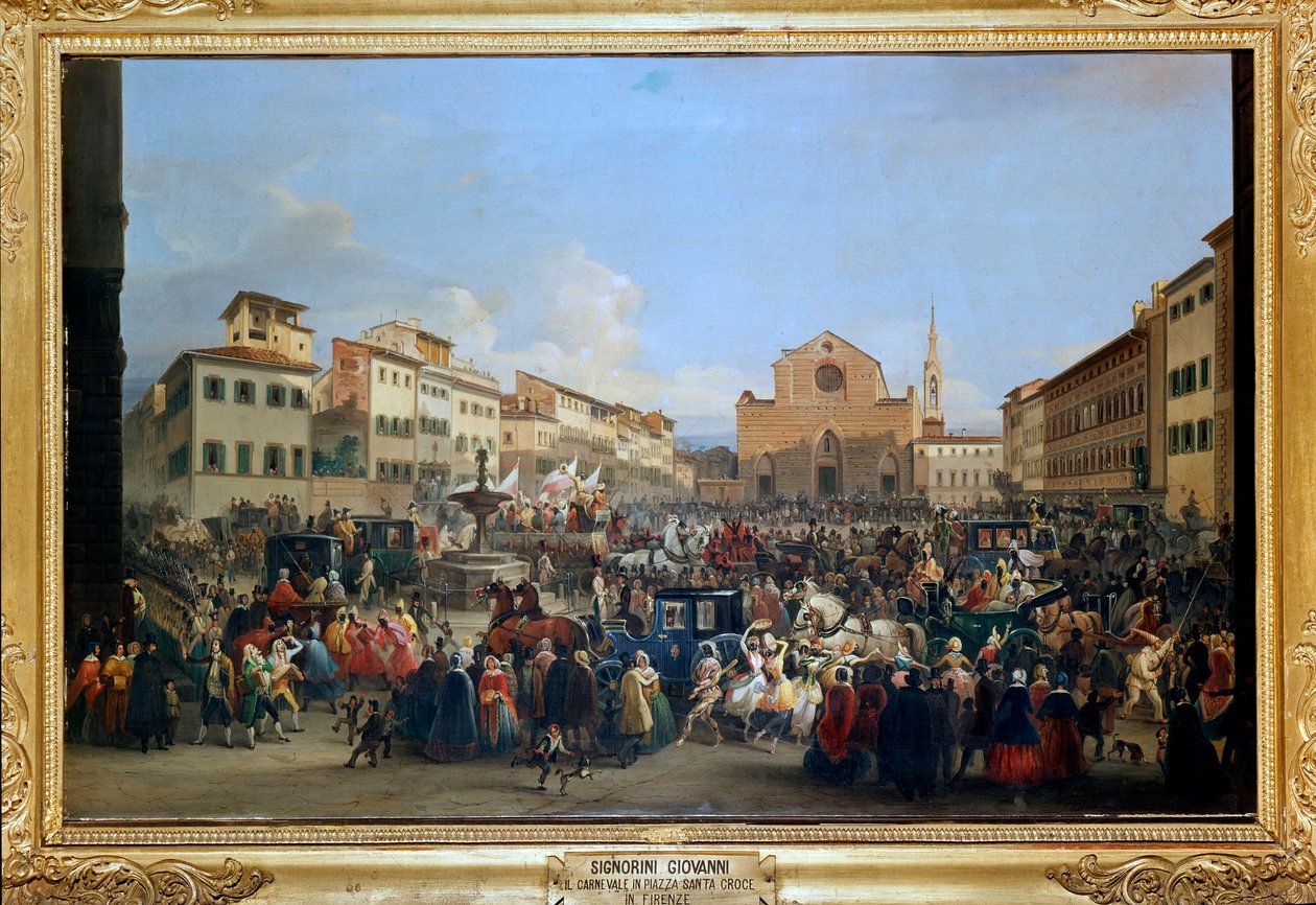 Karneval på Santa Croce-pladsen i Firenze af Giovanni Signorini