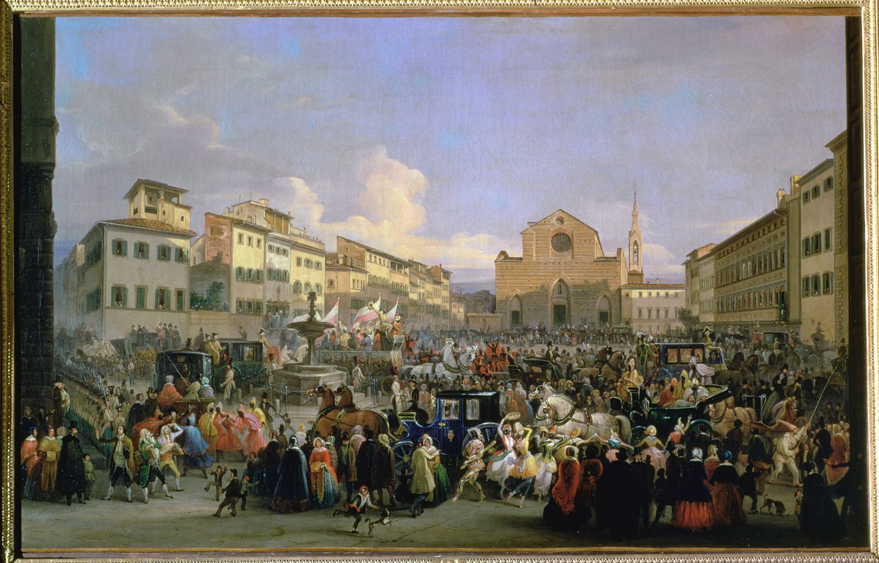 Udsigt over Piazza Santa Croce i anledning af et karneval, 1846 af Giovanni Signorini