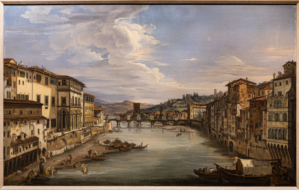 Udsigt over Arno fra Ponte Vecchio mod Alle Grazie-broen af Giovanni Signorini