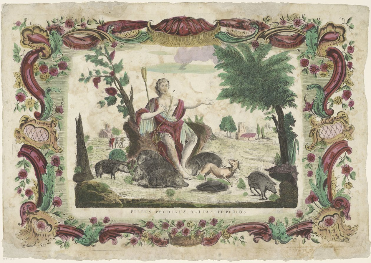 De verloren zoon als zwijnenhoeder Den fortabte søn, der fodrer grisene (titel på objekt) af Giovanni Volpato (possibly)
