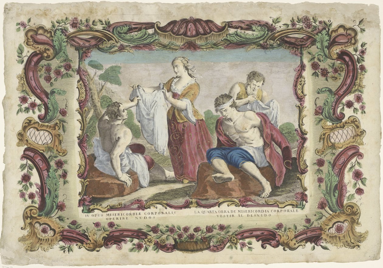 Påklædning af nøgne IV opus misericordiae corporalis / La quarta obra de misericordia corporal (...) (titel på objektet) The Works of Mercy (serietitel) af Giovanni Volpato