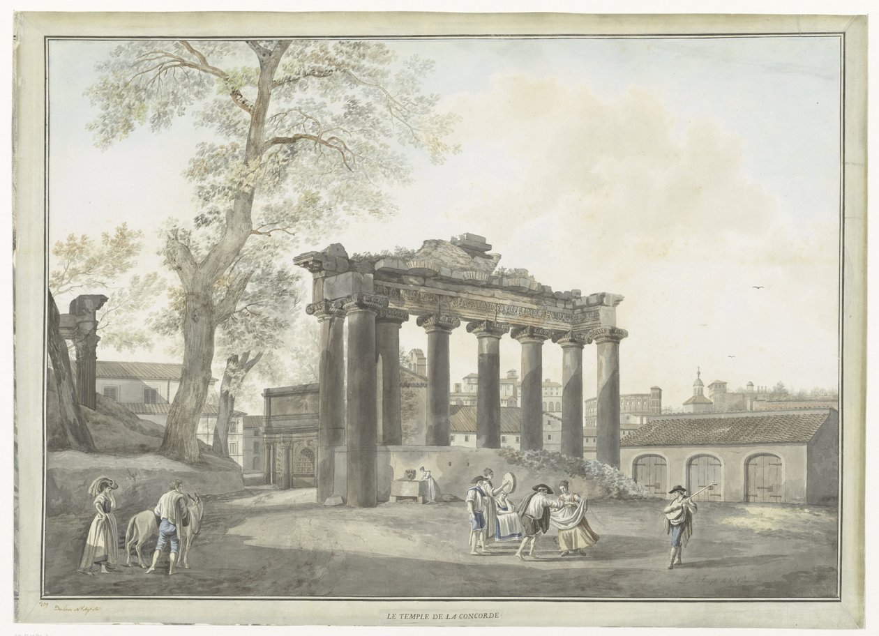 Udsigt over Saturntemplet i Rom Le Temple de la Concorde (titel på objekt) Udsigt over Rom og omgivelser (serietitel) af Giovanni Volpato
