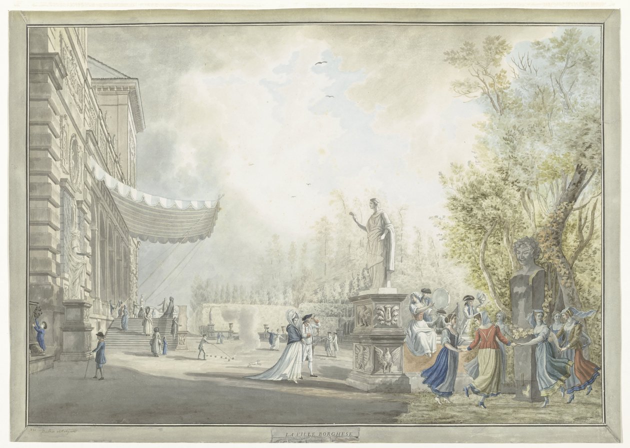 Udsigt over Villa Borghese Pinciana og Villa Borghese-haverne i Rom La ville Borghese (titel på objekt) Udsigt over Rom og omgivelser (serietitel) af Giovanni Volpato