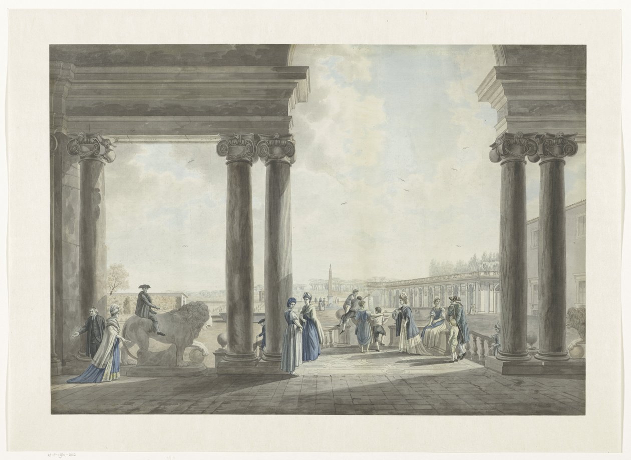 Udsigt over haverne i Villa Medici i Rom (titel på objekt) Udsigt over Rom og omgivelser (serietitel) af Giovanni Volpato