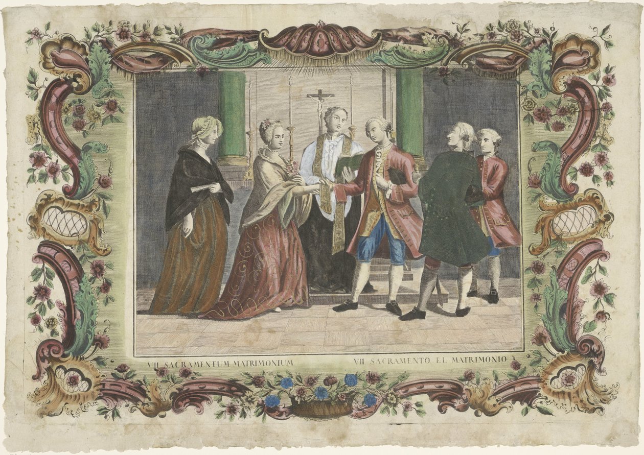 Ægteskabets sakramente VII. sacramentum matrimonium / VII. sacramento el matrimonio (titel på objekt) De syv sakramenter (serietitel) af Giovanni Volpato