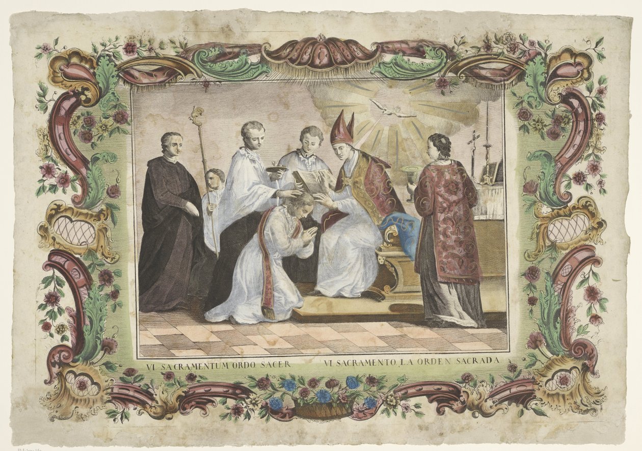 Præstedømmets sakramente VI. sacramentum ordo sacer / VI. sacramento la orden sacrada (titel på objekt) De syv sakramenter (serietitel) af Giovanni Volpato