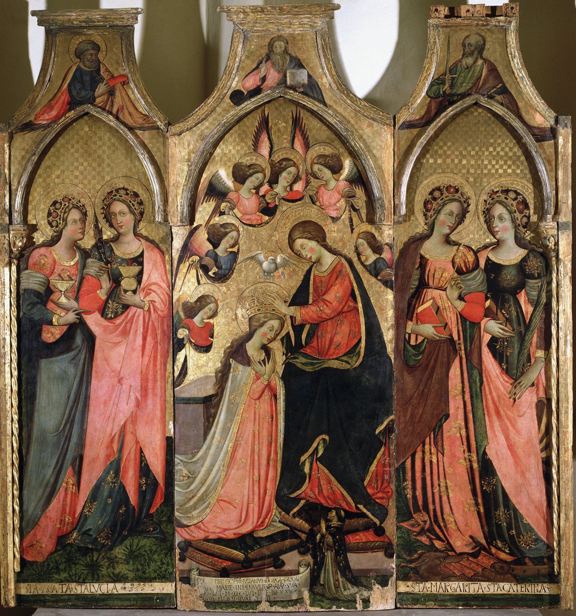 Triptykon om Jomfruens kroning - Maleri af Giovanni da Gaeta (aktiv omkring 1449-1472) Gaeta fra det 15. århundrede, museo diocesano af Giovanni da Gaeta