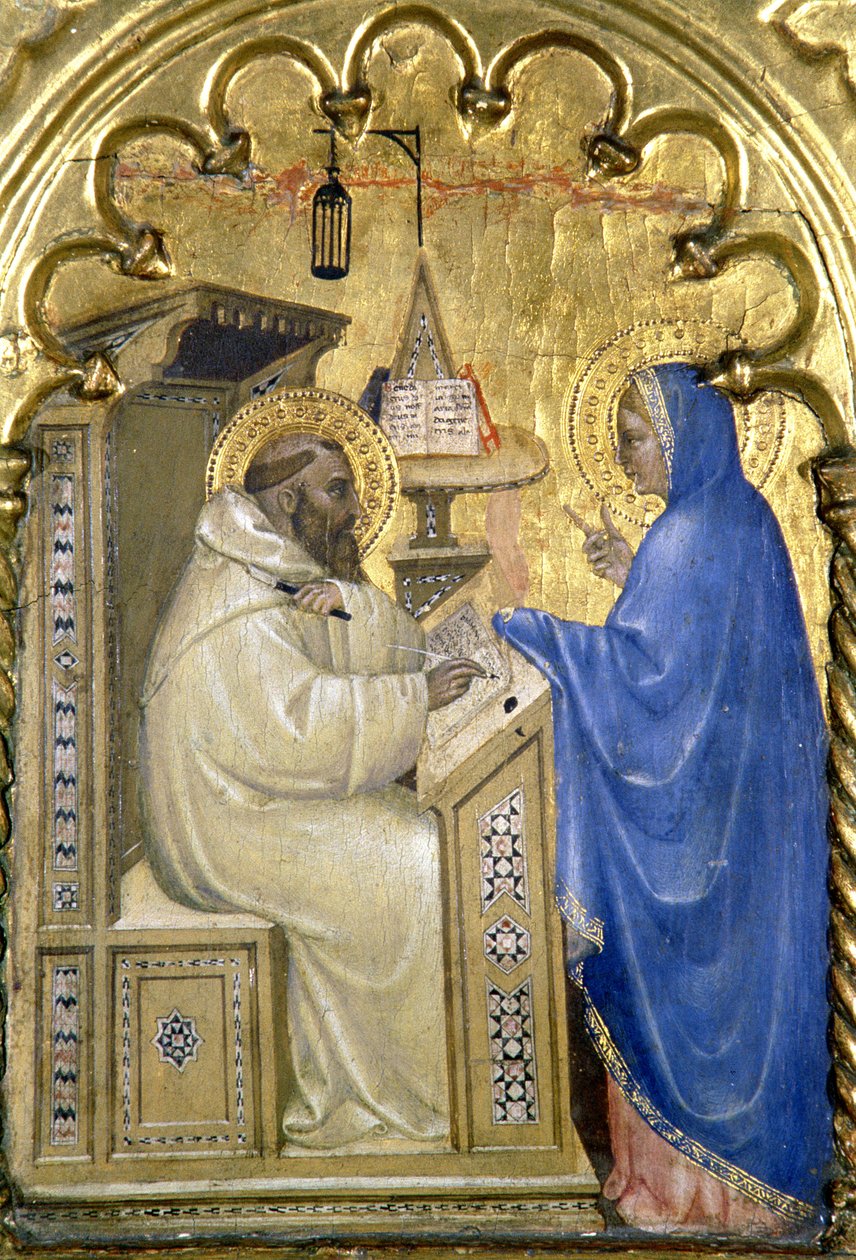 Jomfruen, der viser sig for St. Bernard, detalje fra en polytykon, der afbilder de helliges liv, fra Salone del II Piano, 1353-63 af Giovanni da Milano