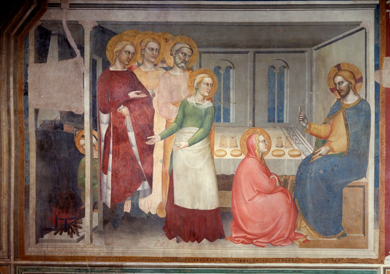 Jomfruens liv: Kristus i Marthas og Marias hus (Fresco af Giovanni da Milano