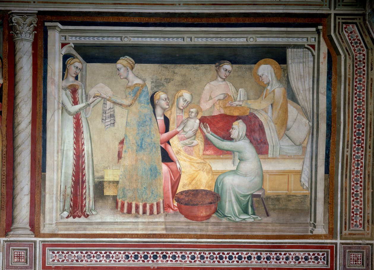Jomfruens liv: Marias fødsel (Fresco af Giovanni da Milano