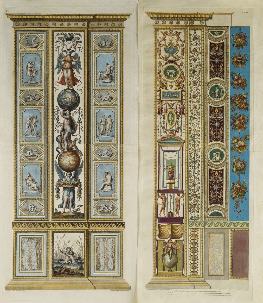 Arabesque dekorationer i Vatikanets loggia (farvet gravering) af Giovanni da Udine (after)