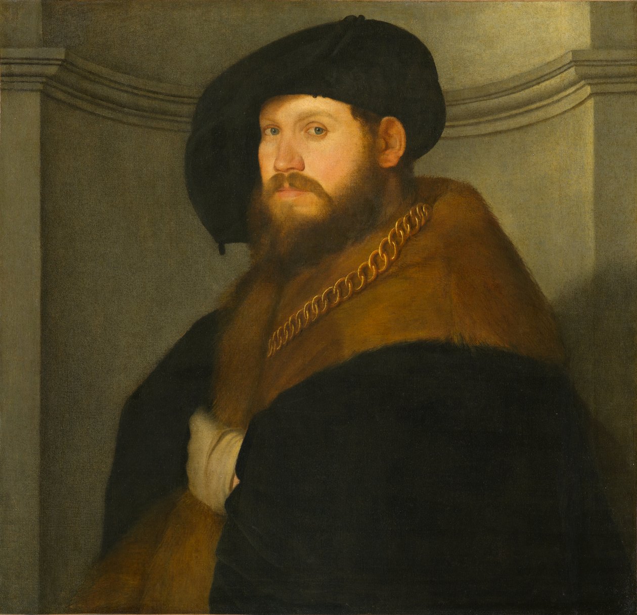 Portræt af en gentleman iført en guldkæde, ca. 1525-1530 (olie på lærred) af Giovanni de Busi Cariani