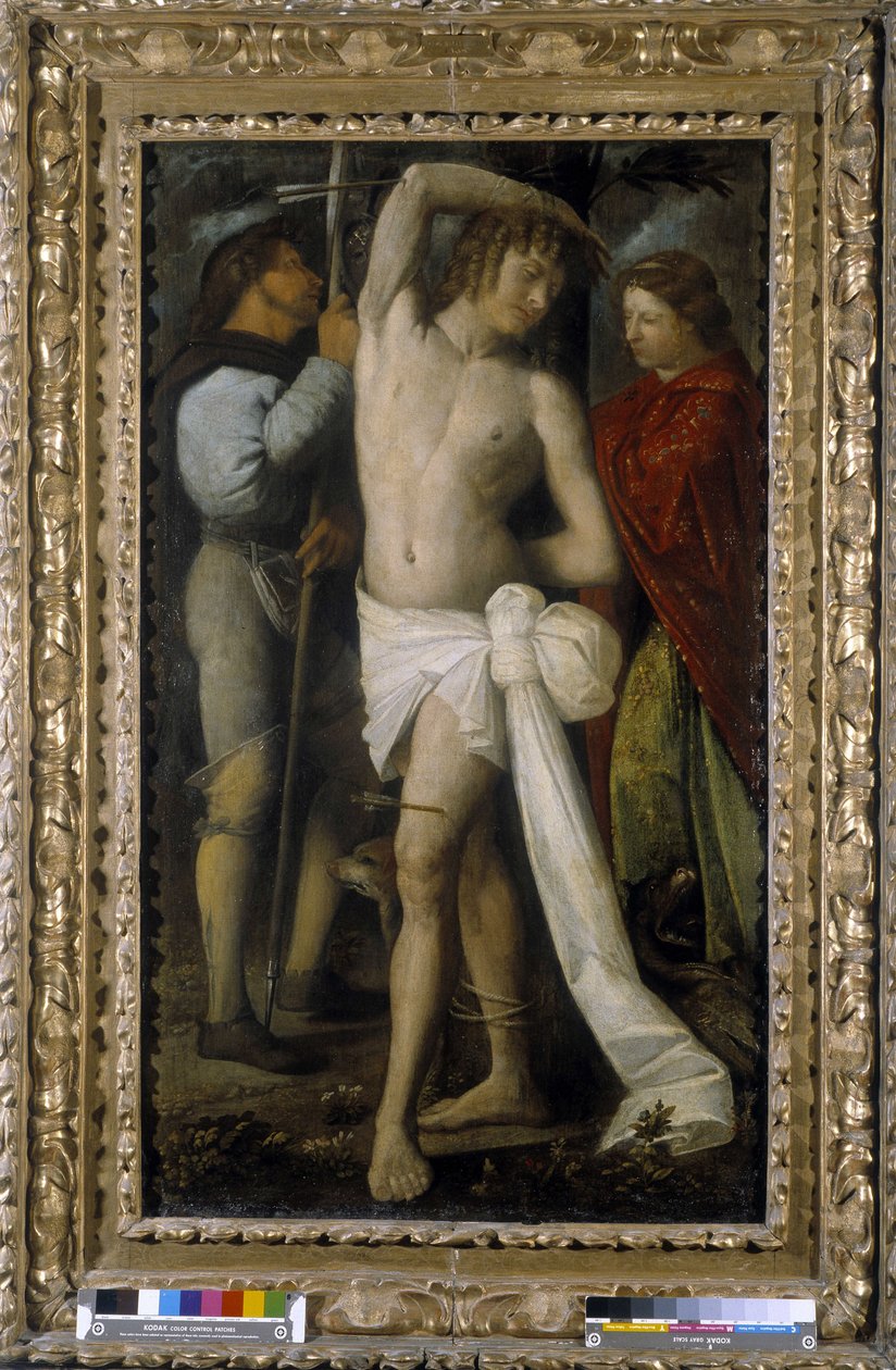 Saint Roch, Saint Sebastian og Saint Margarita (olie på lærred) af Giovanni de Busi Cariani