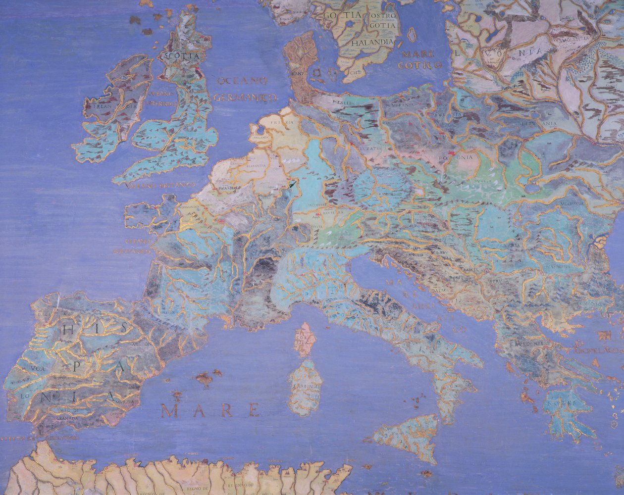 Kort over Europa i det sekstende århundrede, fra "Sala del Mappamondo" (Verdenskortets sal), ca. 1574-5 af Giovanni de Vecchi