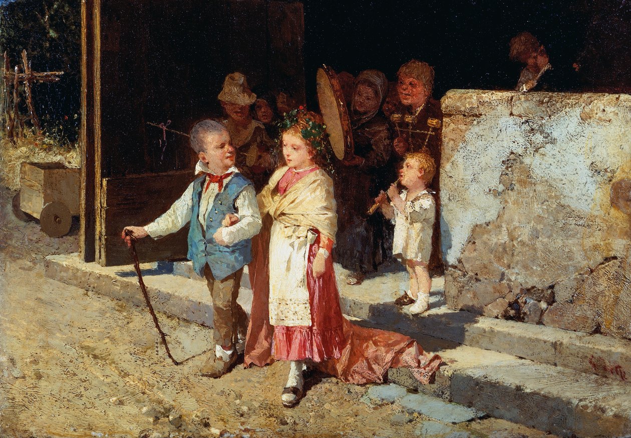 Ungt ægtepar, af Giovanni Del Re (1829-1919), olie på panel, 23x33 cm af Giovanni del Re