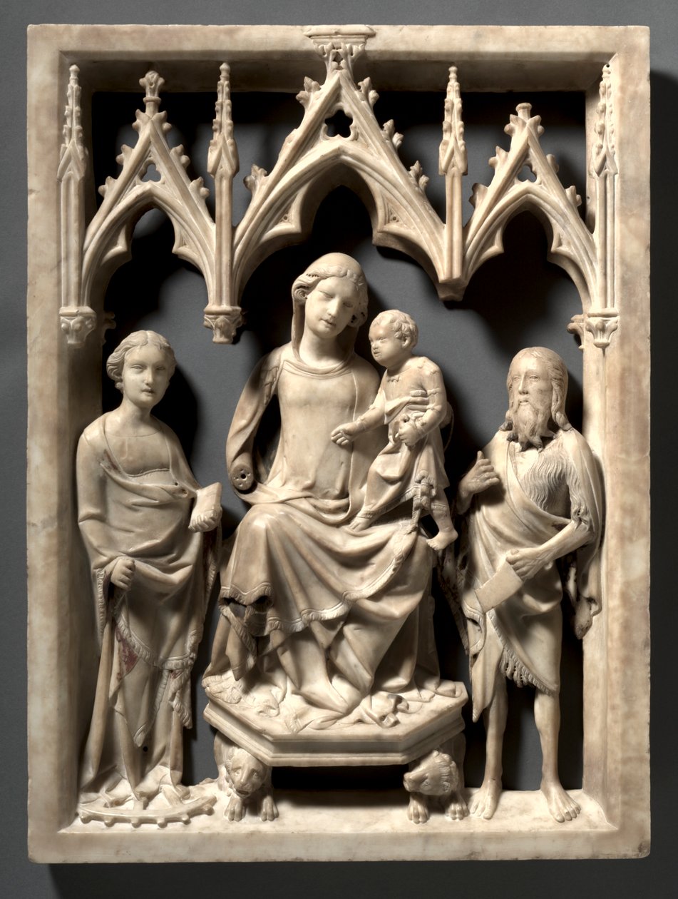 Madonna og barn med de hellige Catherine og Johannes Døberen, ca. 1340-1350. af Giovanni di Agostino