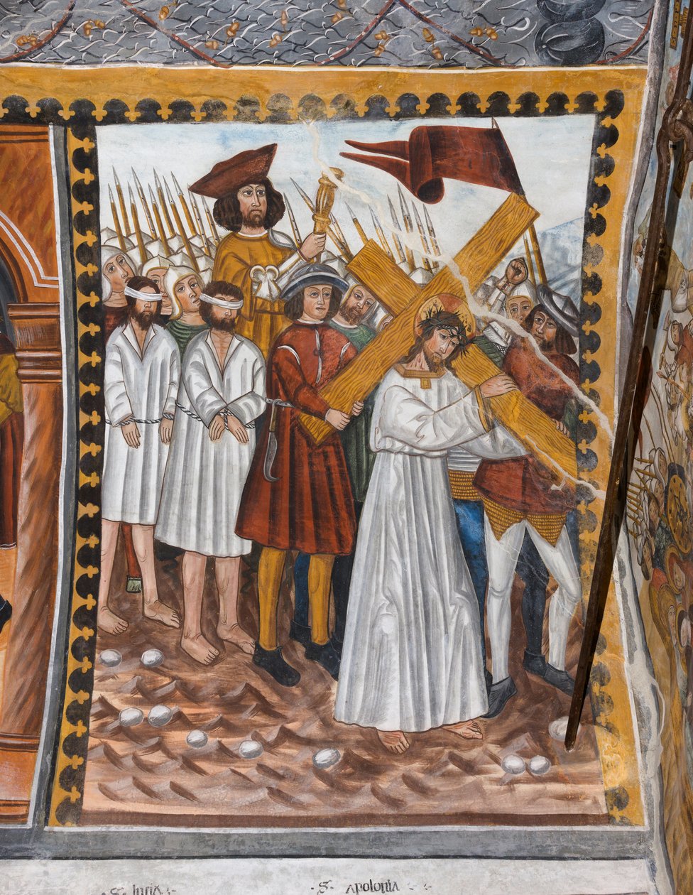Historier om Kristi lidelseshistorie: Jesus går op til Golgata med korset og hjælp fra Cyrenaeus af Giovanni di Cherasco Botoneri