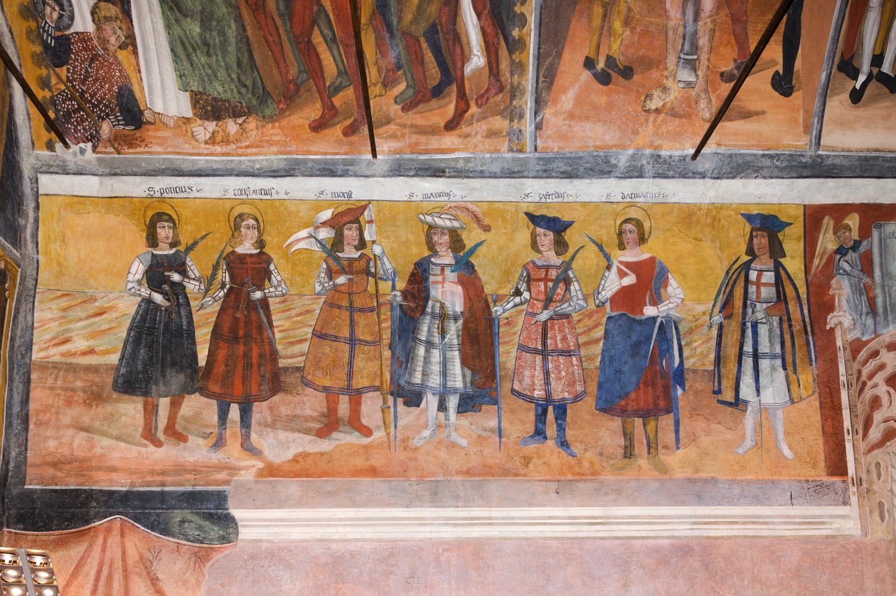De lokale hellige riddere (de syv martyrer fra den thebanske legion) af Giovanni di Cherasco Botoneri