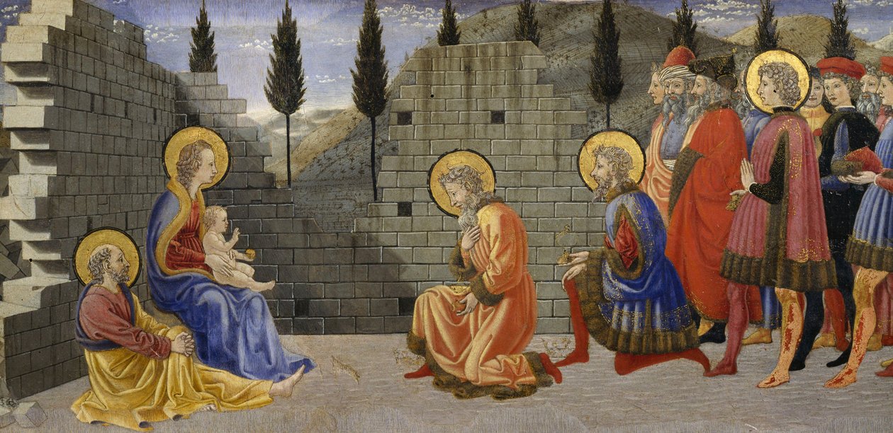 Tilbedelse af Magi, detalje af Nativity og tilbedelse af Magi, mellem 1457 og 1459, af Giovanni di Francesco (1412-1459), tempera på træ. af Giovanni di Francesco