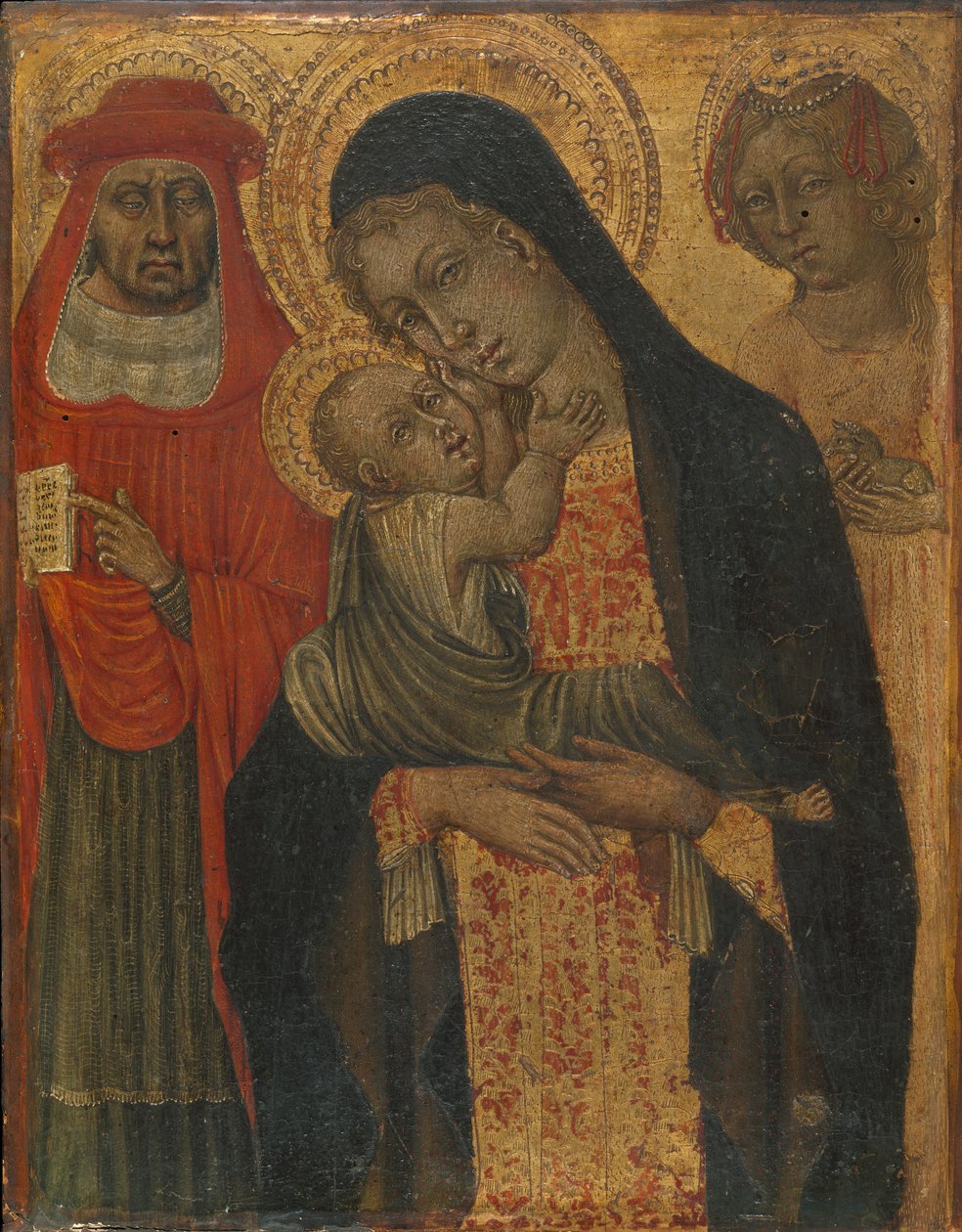 Madonna og barn med de hellige Jerome og Agnes, ca. 1465. af Giovanni di Paolo