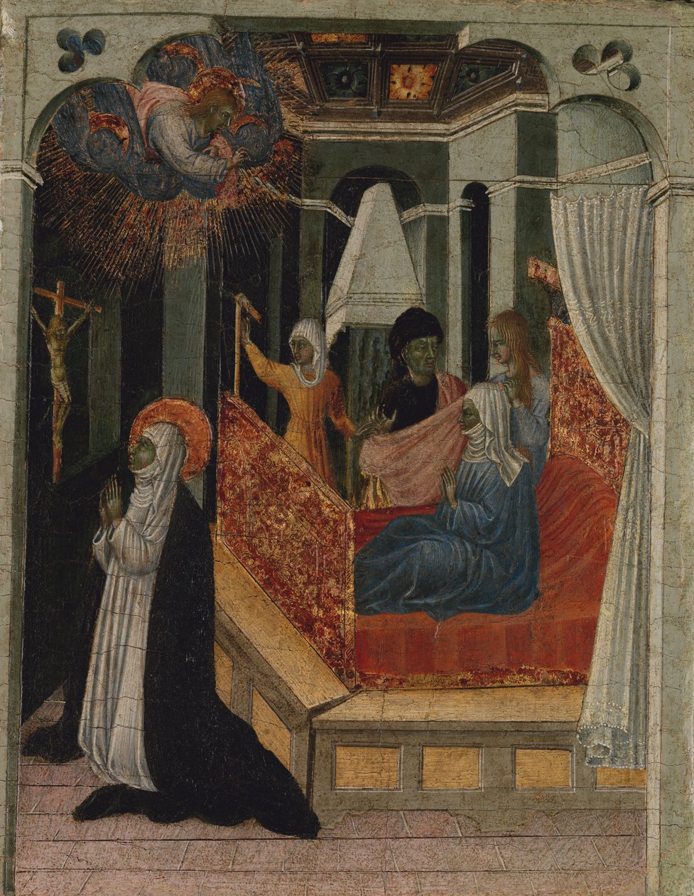 Den hellige Katarina af Siena beder Kristus om at genoplive sin mor, ca. 1447-65. af Giovanni di Paolo