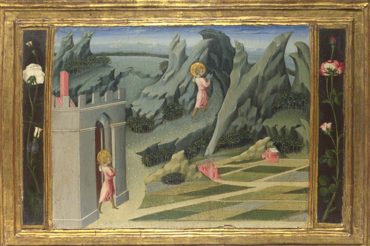 Sankt Johannes Døberen trækker sig tilbage til Desert Predella Panel, 1454 af Giovanni di Paolo