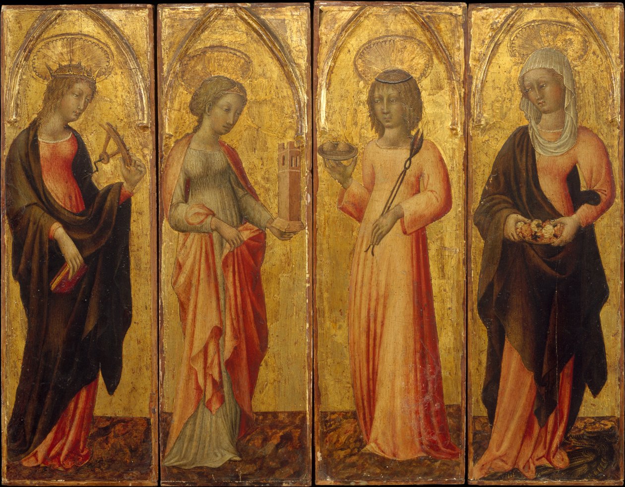 De hellige Catherine af Alexandria, Barbara, Agatha og Margaret, ca. 1470. af Giovanni di Paolo