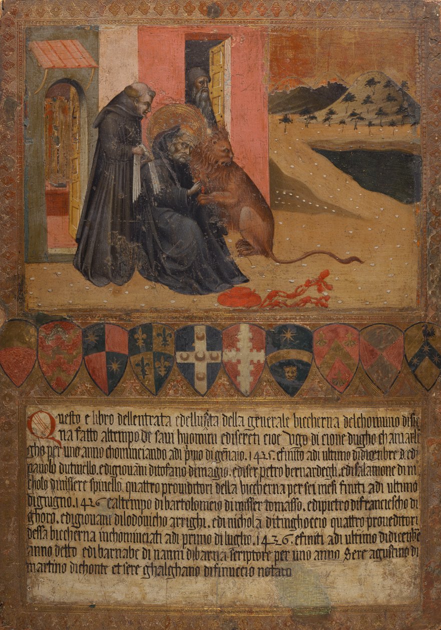 St.Jerome tager en torn fra løvens pote af Giovanni di Paolo