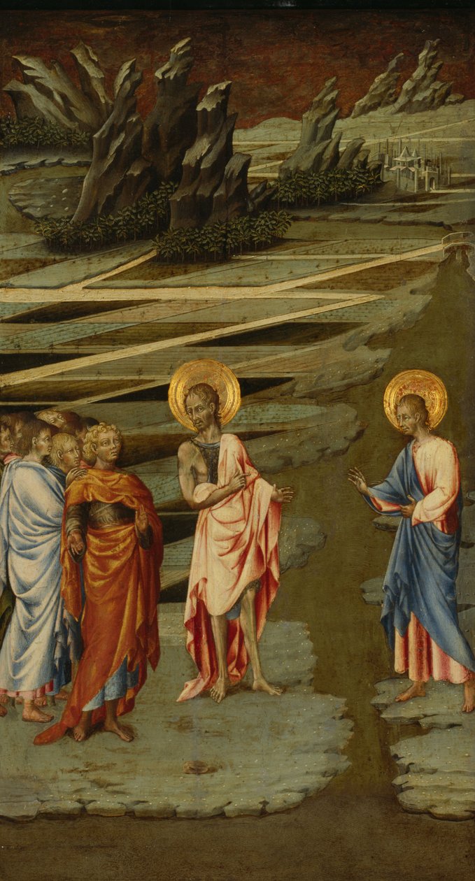 Se Guds Lam (Ecce Agnus Dei) - Maleri af Giovanni di Paolo (cirka 1403-1482), tempera på træ (68,5x39,5 cm) af Giovanni di Paolo