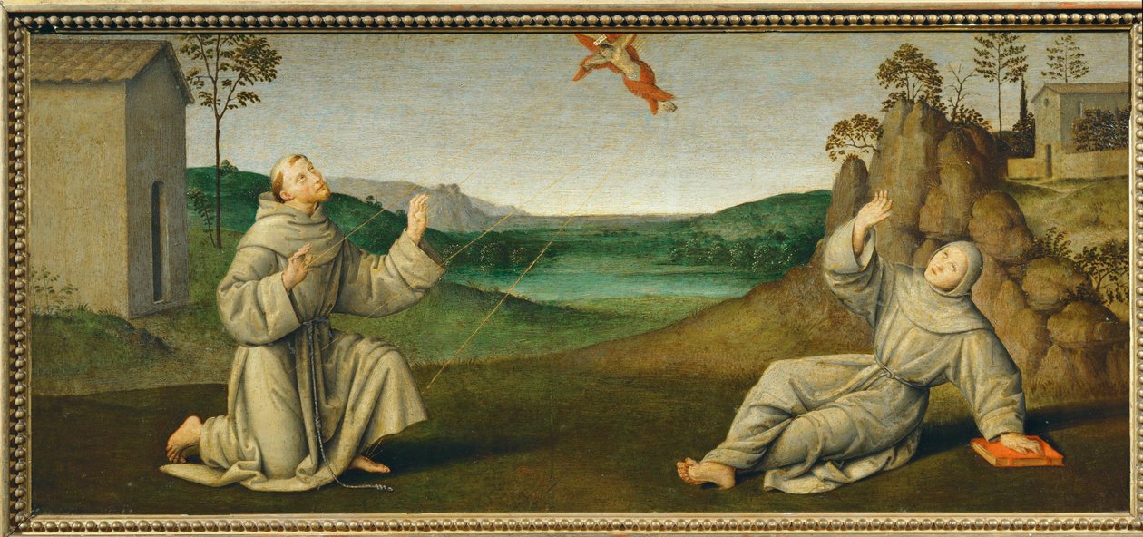 Den hellige Frans af Assisi modtager stigmata ... af Giovanni di Pietro (c.1450 1529) (studio of)