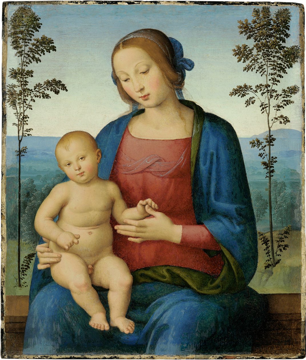 Jomfruen og barnet (Madonna og barnet) - Maleri af Lo Spagna (Giovanni di Pietro) (1450-1528), olie på træ (36,8x31,4 cm), italiensk renæssance - Privat samling af Giovanni di Pietro (c.1450 1529)