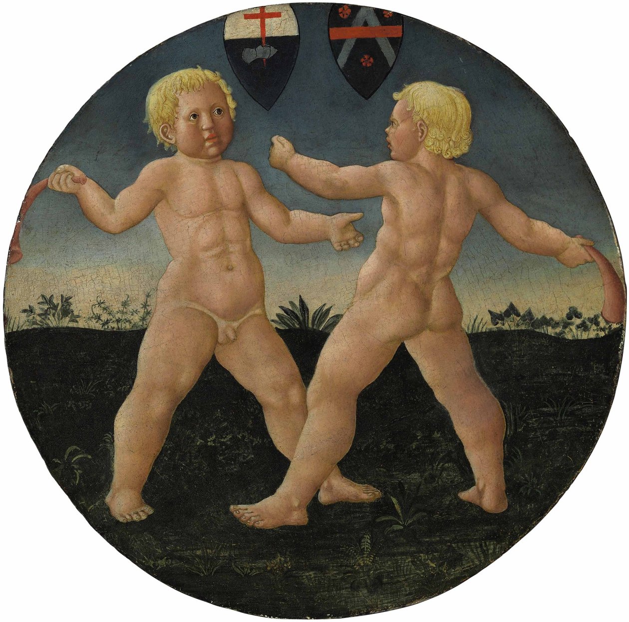 Desco da parto: To drenge i gang med at lege af Giovanni Di Ser Giovanni Guidi
