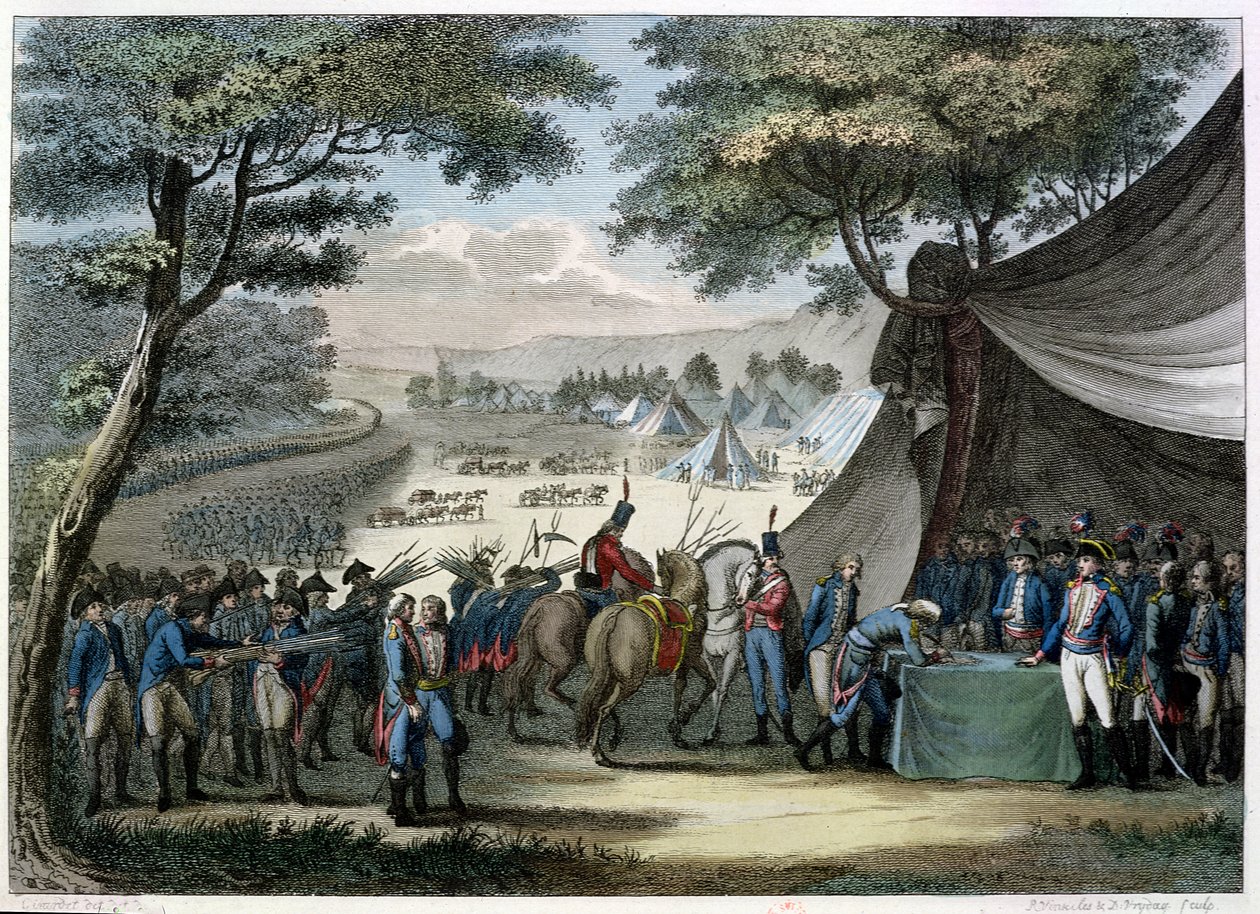 Pacification of the Vendee af general Hoche (1768-97) 20. april 1795 (farvegravering) af Karl Girardet