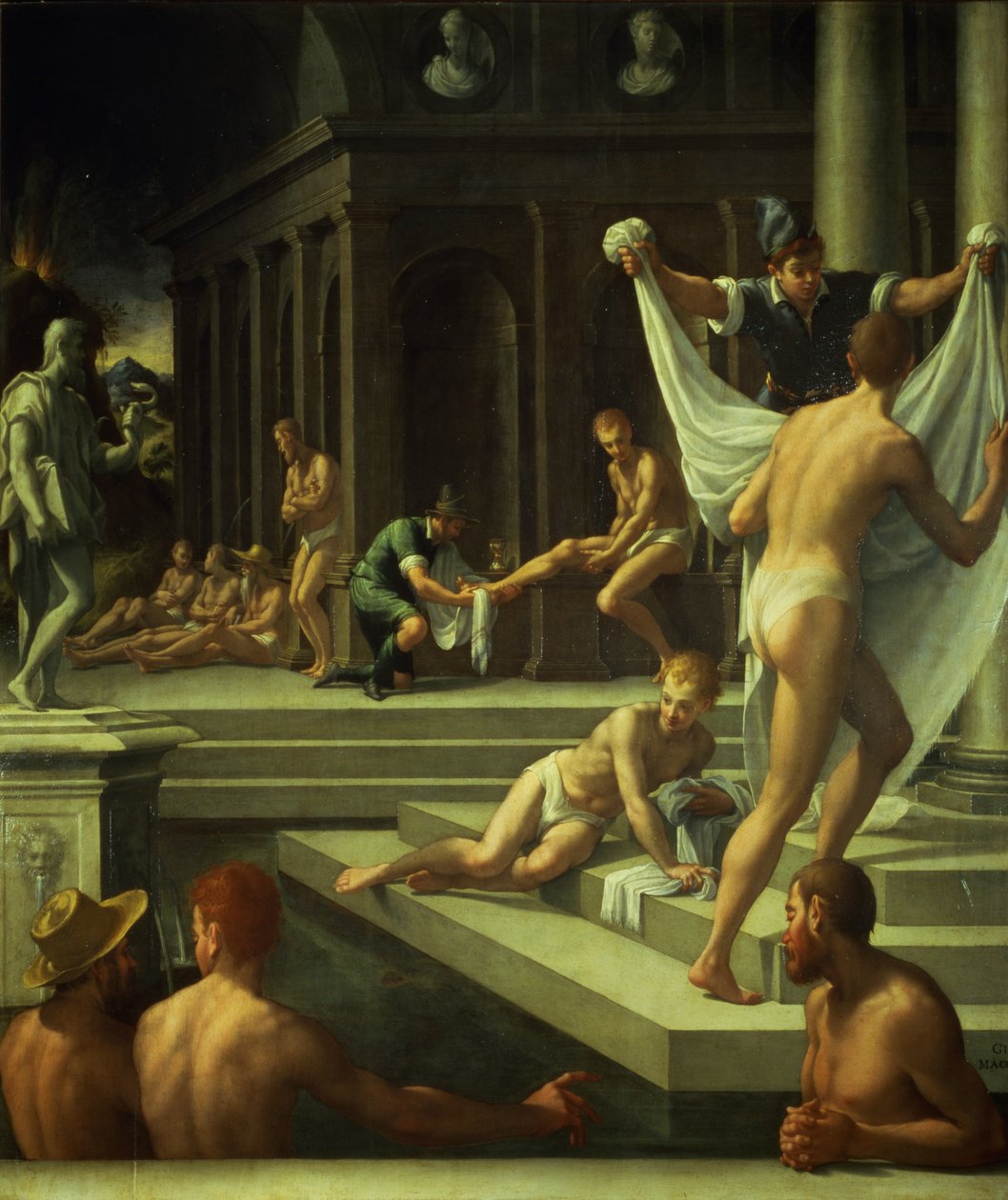 The Baths of Pozzuoli, 1572 (olie på skifer) af Girolamo Macchietti