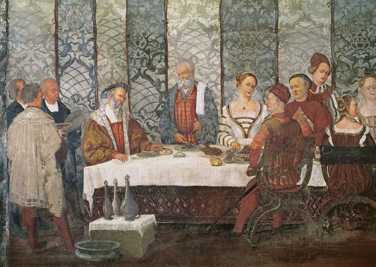 Banket givet af Bartolomeo Colleoni for kong Christian I af Danmark, 1520-30 (detaljer) af Girolamo Romanino