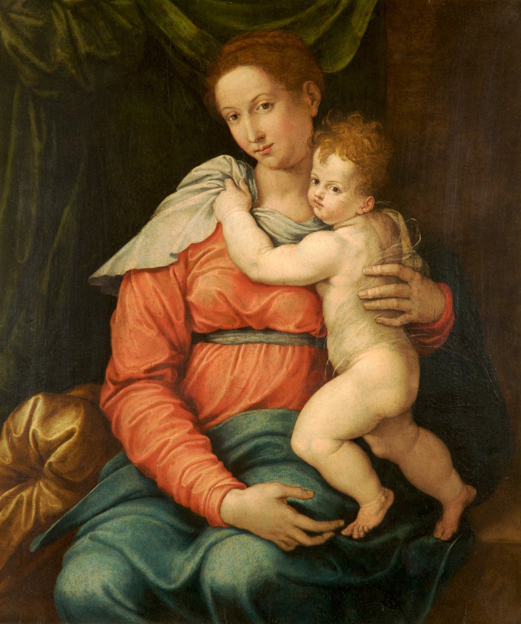 Jomfru og barn før et grønt gardin af Girolamo Siciolante da Sermoneta