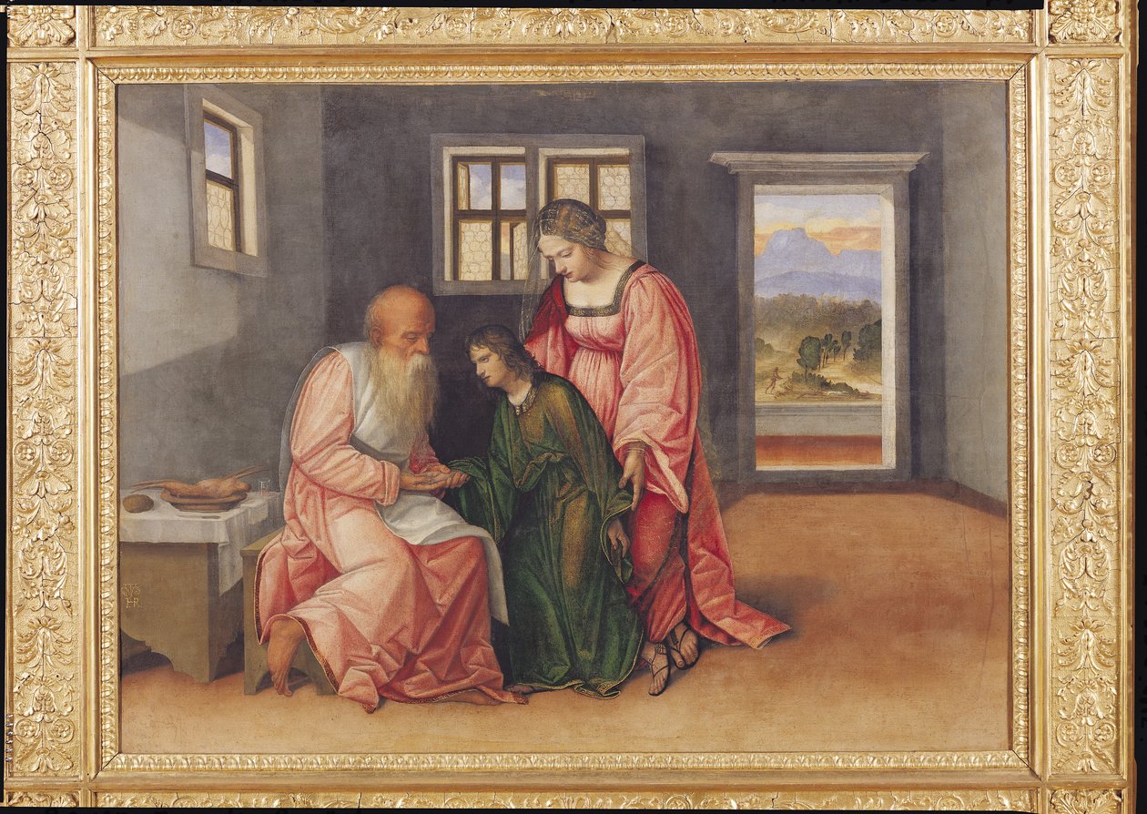 Isaac Blessing Jacob, ca. 1520 (olie på lærred overført fra panel) af Girolamo da Treviso II