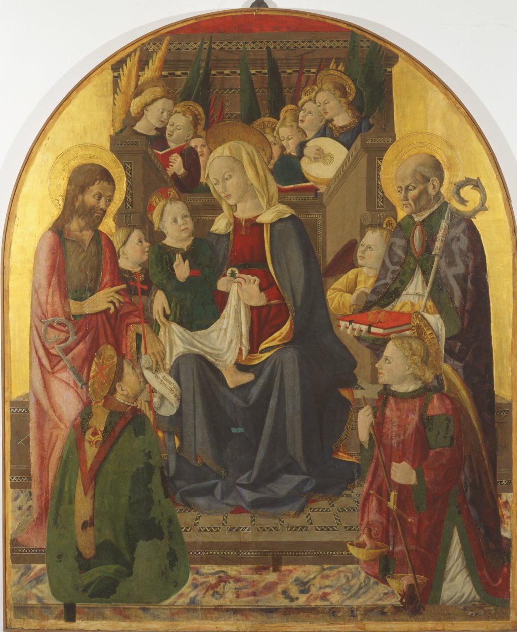 Madonna og barn troner med engle og hellige, ca. 1440