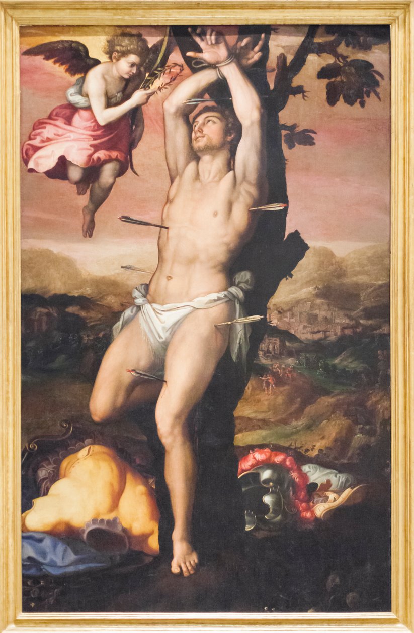 Sankt Sebastian modtager Martyrdommens krone og palme af Girolamo (1521 c.1580) Siciolante
