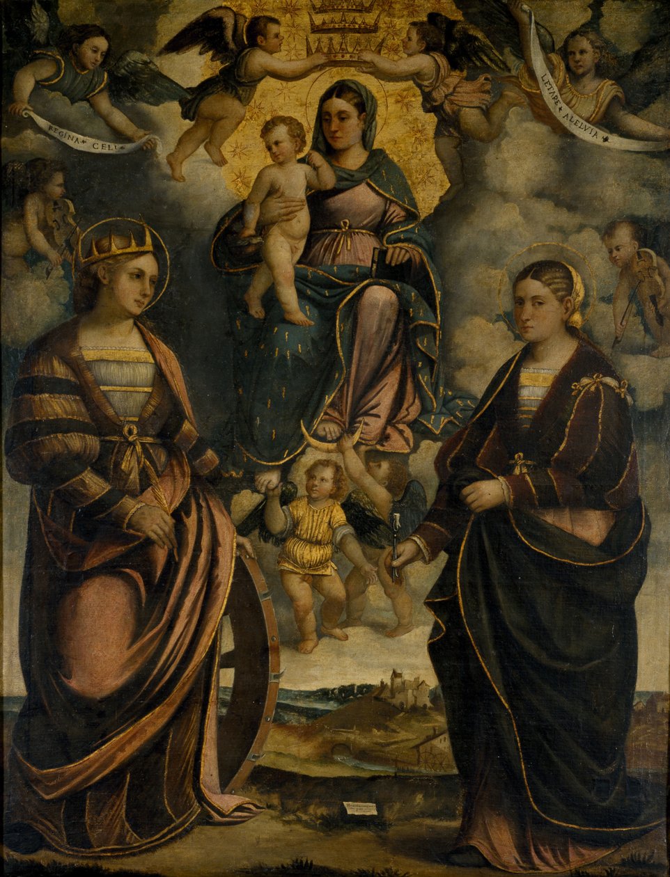 Madonna og barn mellem de hellige Catherine og Apollonia, 1526. af Girolamo Dal Toso