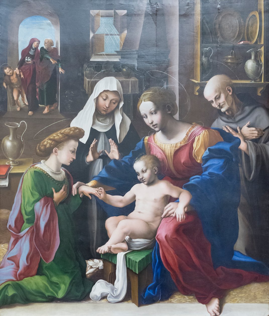 Det mystiske ægteskab mellem den hellige Katarina af Alexandria og den hellige Katarina og Bernardino af Siena af Girolamo Genga