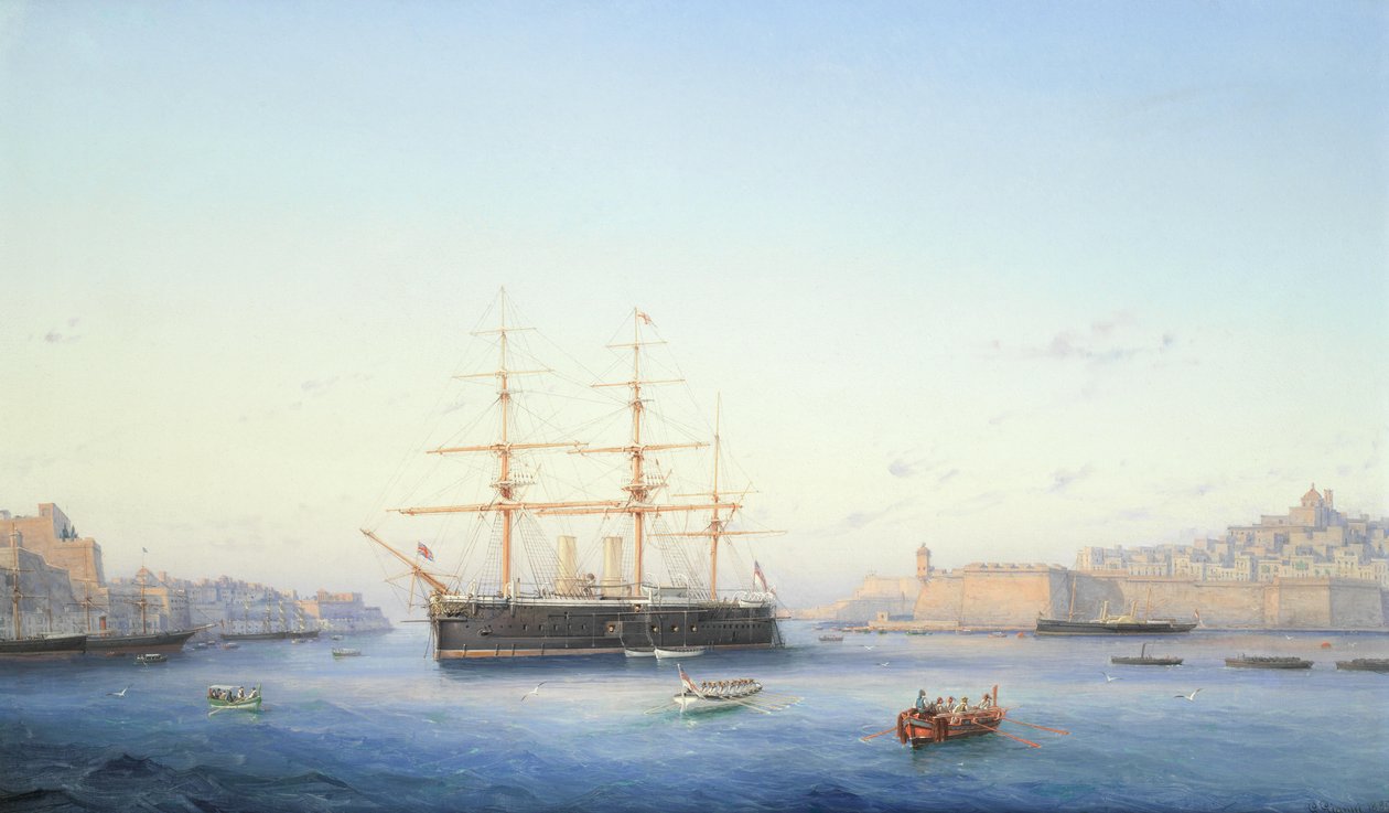 HMS Alexandra i Grand Harbour, Malta af Girolamo Gianni