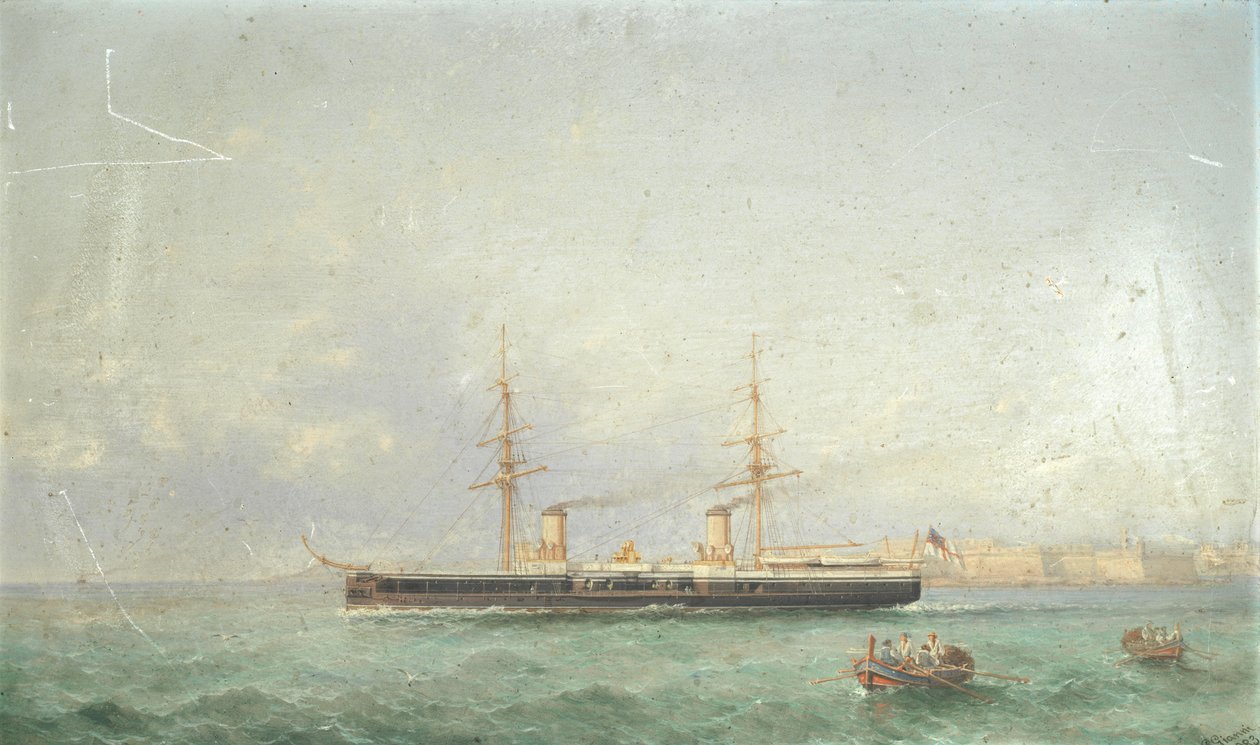 Slagskibet HMS Inflexible på vej ud på havet fra Grand Harbour, Valetta af Girolamo Gianni