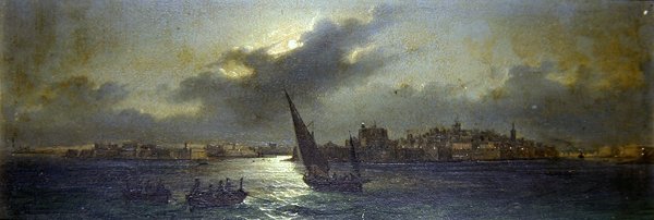 Udsigt fra Malta - ud for havnen (olie ombord) af Girolamo Gianni