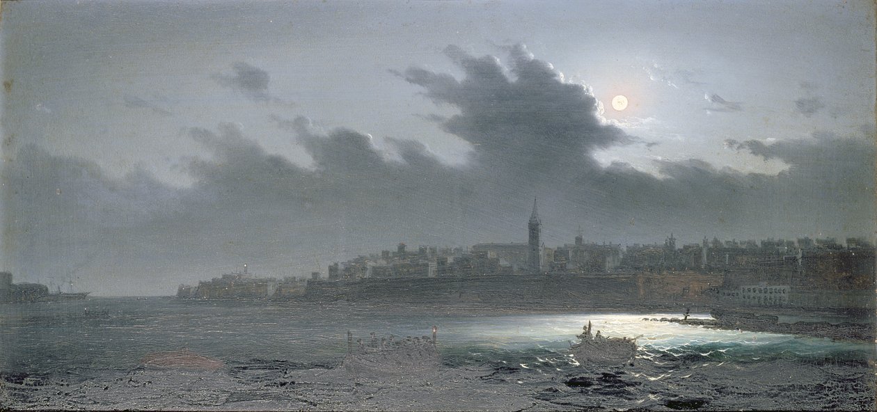 Udsigt over Malta ud for havnen om natten, 1876 af Girolamo Gianni